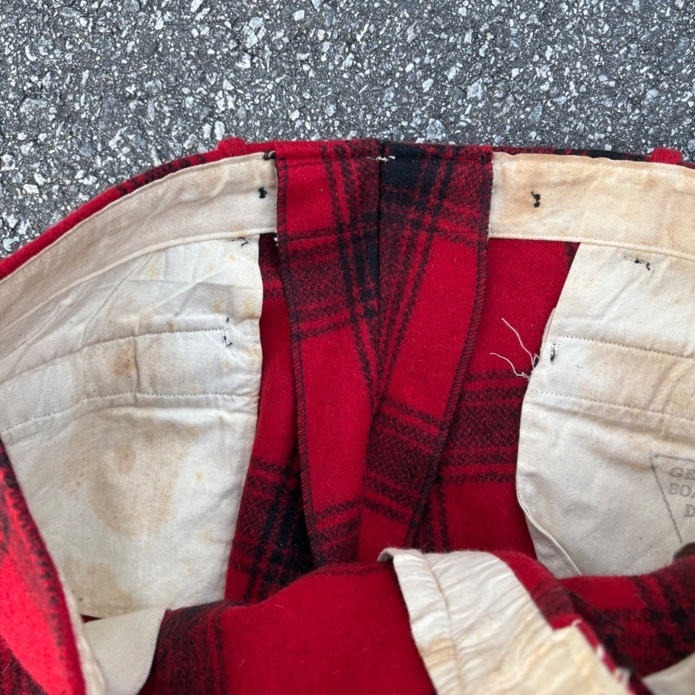Vintage 50s 60s Wool Hunting Pants Buffalo Plaid Red Black Knit Cuff Talon Zip - Picture 5 of 7